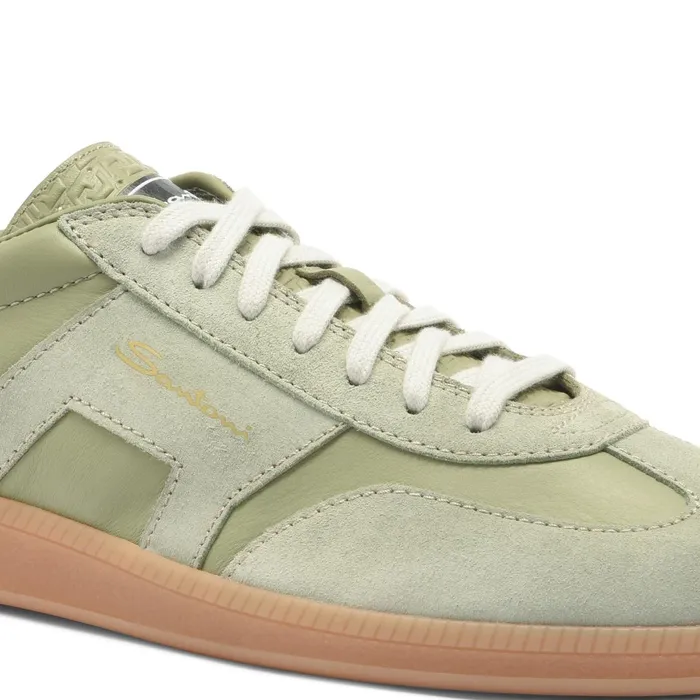 Santoni Light Green Leather And Suede Dbs Oly Sneaker Men Sneakers