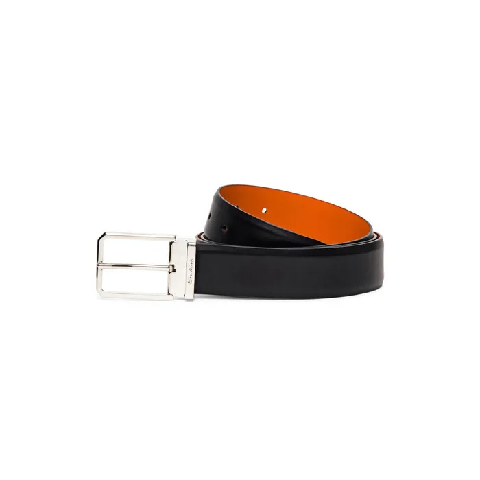 Santoni Polished Blue Leather Adjustable Belt Men Belts