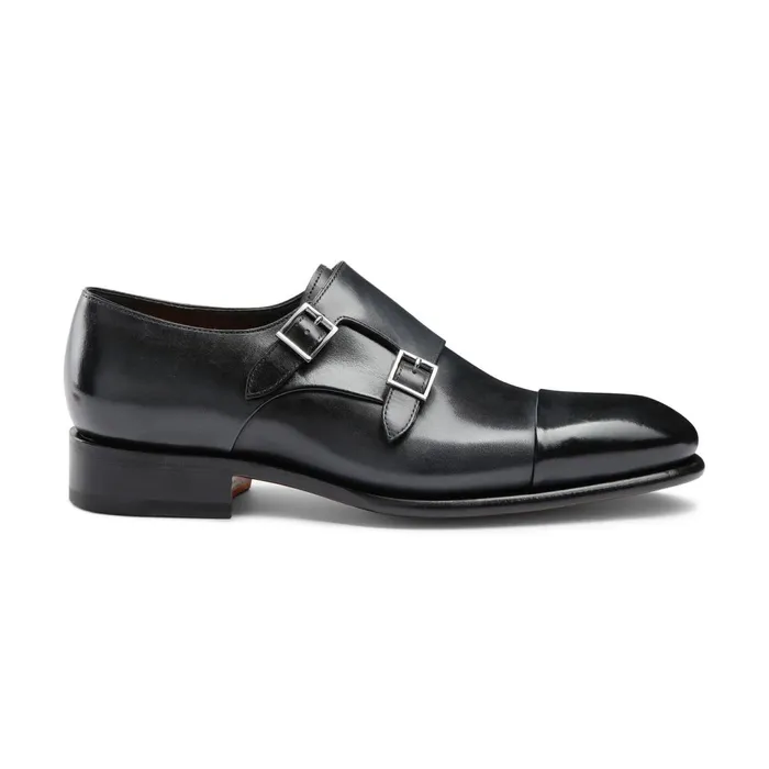 Santoni Polished Blue Leather DoubleBuckle Shoe Men Double Buckle