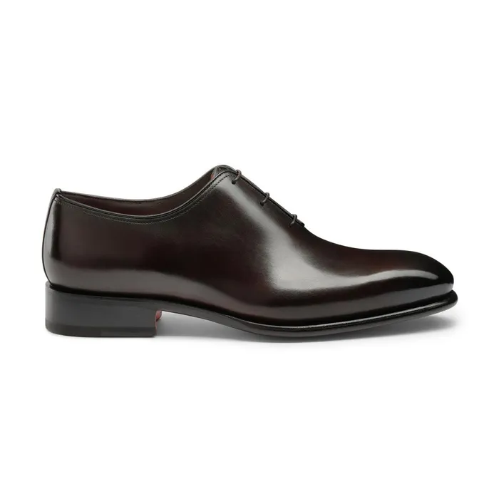 Santoni Polished Brown Leather Oxford Shoe Men LaceUps