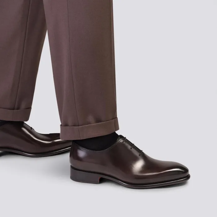 Santoni Polished Brown Leather Oxford Shoe Men LaceUps