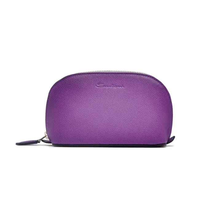 Santoni Purple Saffiano Leather Pouch MenWomen Small Leather Goods