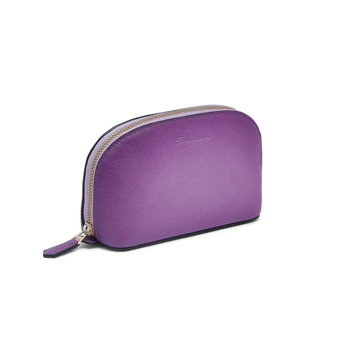 Santoni Purple Saffiano Leather Pouch MenWomen Small Leather Goods