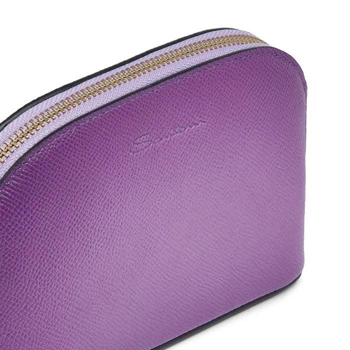 Santoni Purple Saffiano Leather Pouch MenWomen Small Leather Goods