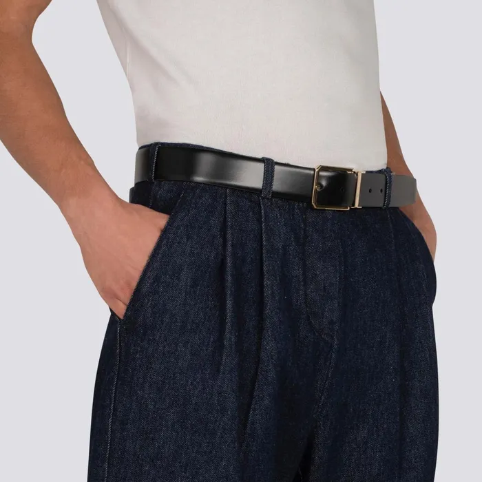 Santoni Reversible And Adjustable Black And Brown Leather Belt Men Belts