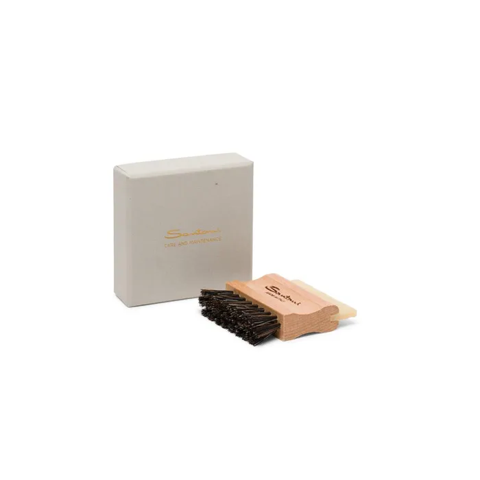 Santoni Small Wooden Brush With Natural Rubber And Mixed Horsehair Bristles WomenMen Shoe Care
