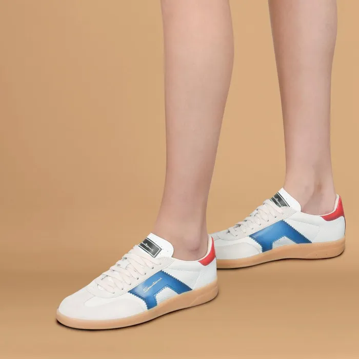 Santoni White Blue And Red Leather And Suede Dbs Oly Sneaker Women Sneakers