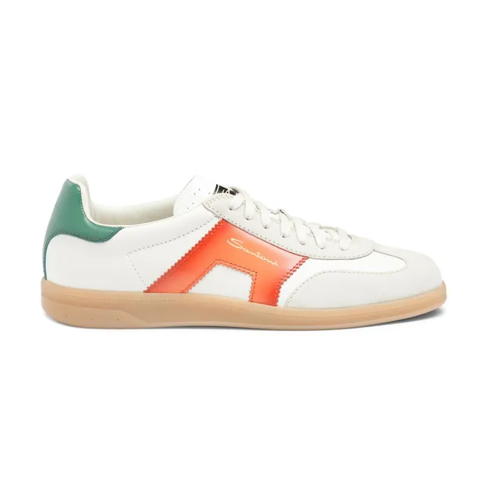Santoni White Green And Orange Leather And Suede Dbs Oly Sneaker Men Sneakers