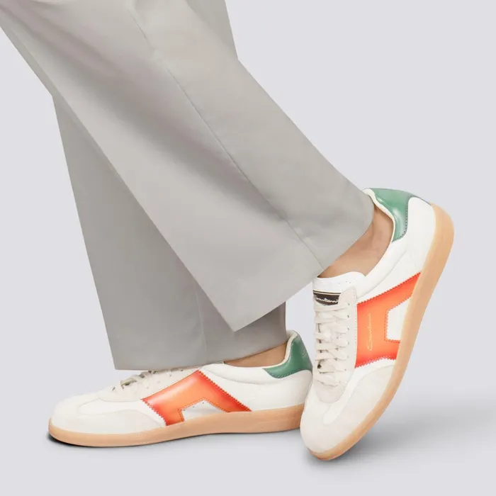 Santoni White Green And Orange Leather And Suede Dbs Oly Sneaker Men Sneakers