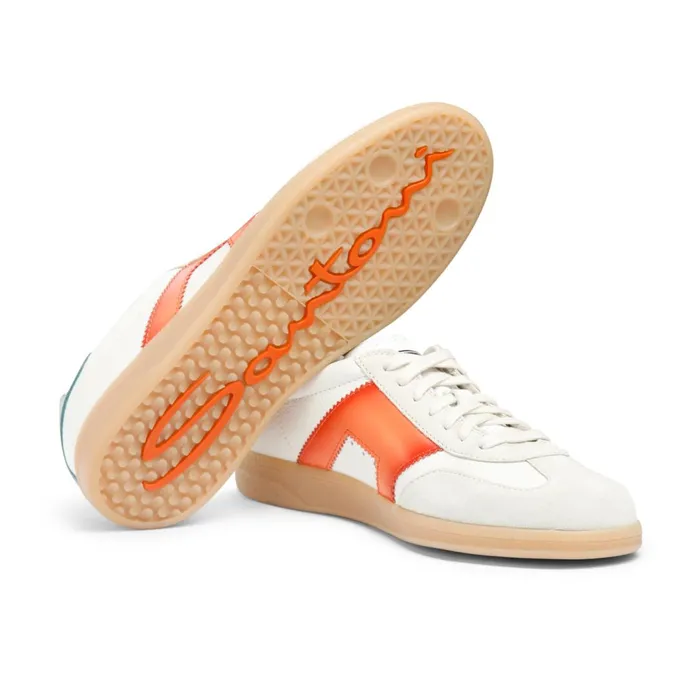 Santoni White Green And Orange Leather And Suede Dbs Oly Sneaker Men Sneakers