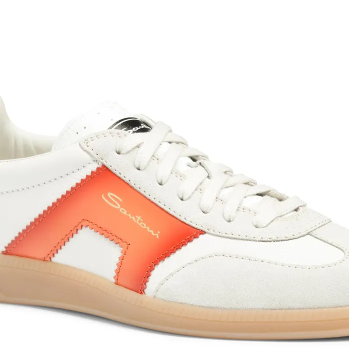 Santoni White Green And Orange Leather And Suede Dbs Oly Sneaker Men Sneakers