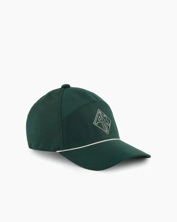 Satin Fabric Visor Hat With Logo Green Men Armani Hats And Gloves