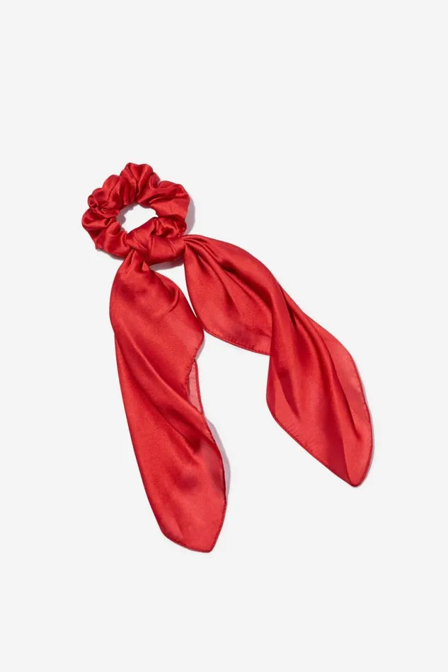 Scarf Bow Scrunchie Red Women Cotton On Hair Accessories