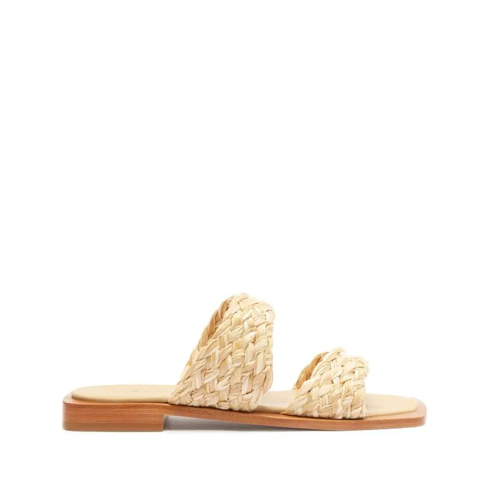 Schutz Shoes Flats Amani Straw Flat Sandal Beige 8211 Women