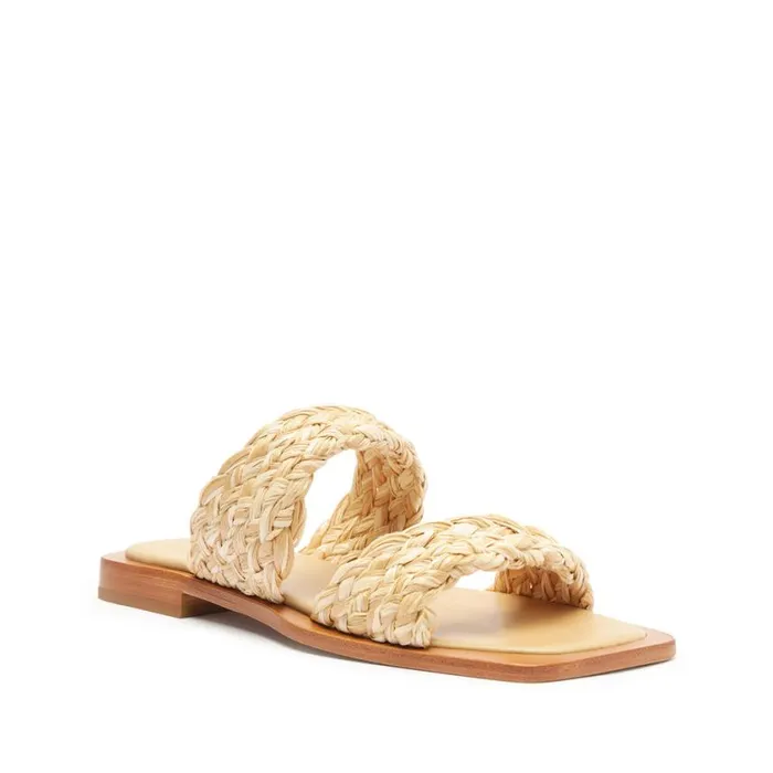 Schutz Shoes Flats Amani Straw Flat Sandal Beige 8211 Women
