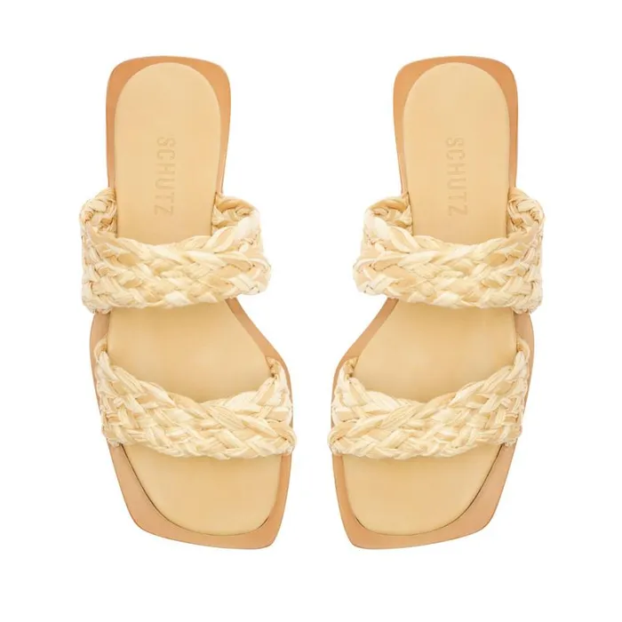 Schutz Shoes Flats Amani Straw Flat Sandal Beige 8211 Women