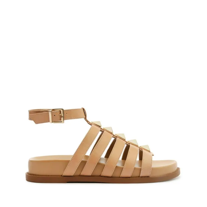 Schutz Shoes Flats Kyrie Sporty Leather Sandal Beige 8211 Women