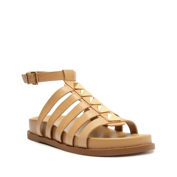 Schutz Shoes Flats Kyrie Sporty Leather Sandal Beige 8211 Women