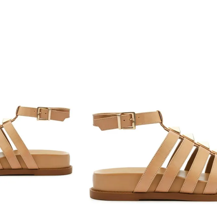 Schutz Shoes Flats Kyrie Sporty Leather Sandal Beige 8211 Women