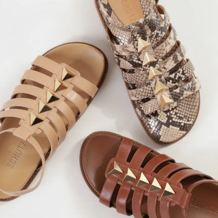 Schutz Shoes Flats Kyrie Sporty Leather Sandal Beige 8211 Women