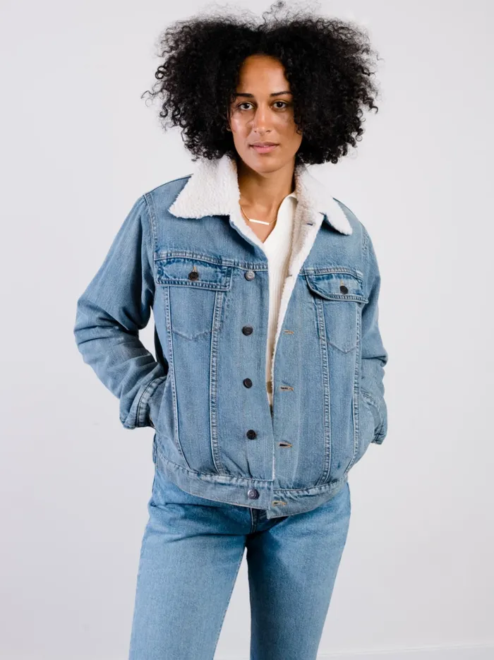 Shannon Sherpa Denim Jacket Medium Indigo Wash Coats and Jackets Able Women