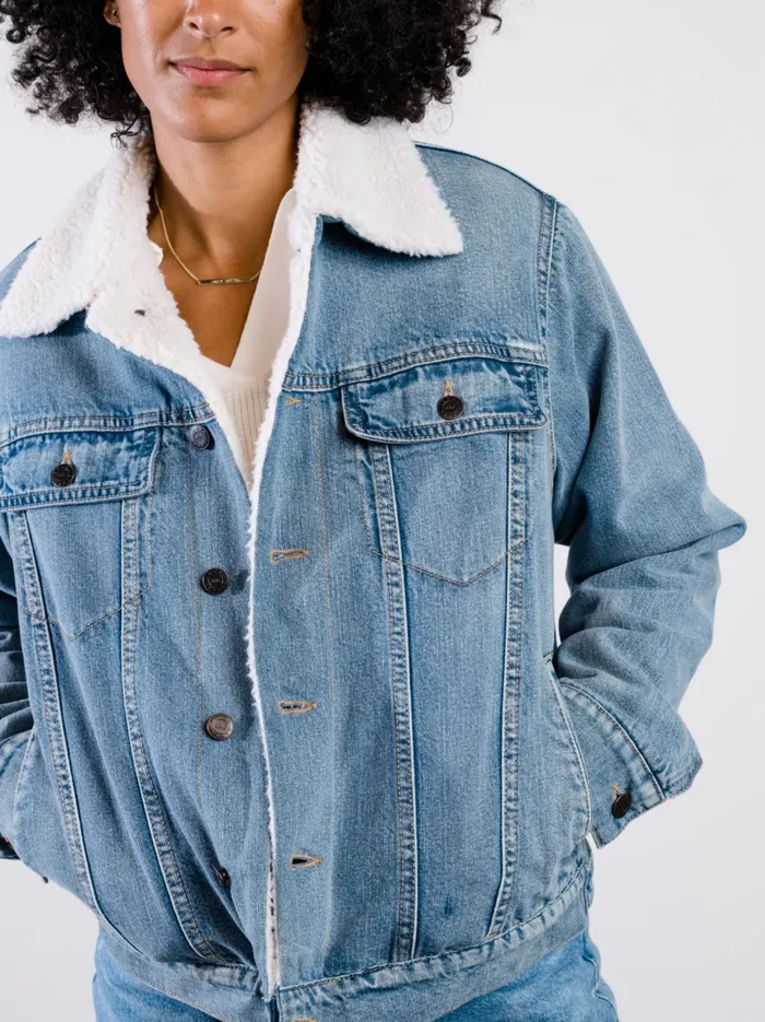 Shannon Sherpa Denim Jacket Medium Indigo Wash Coats and Jackets Able Women