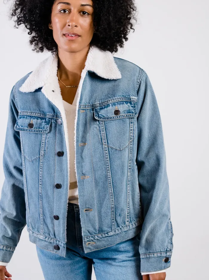 Shannon Sherpa Denim Jacket Medium Indigo Wash Coats and Jackets Able Women