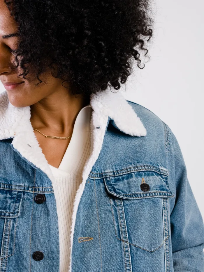 Shannon Sherpa Denim Jacket Medium Indigo Wash Coats and Jackets Able Women