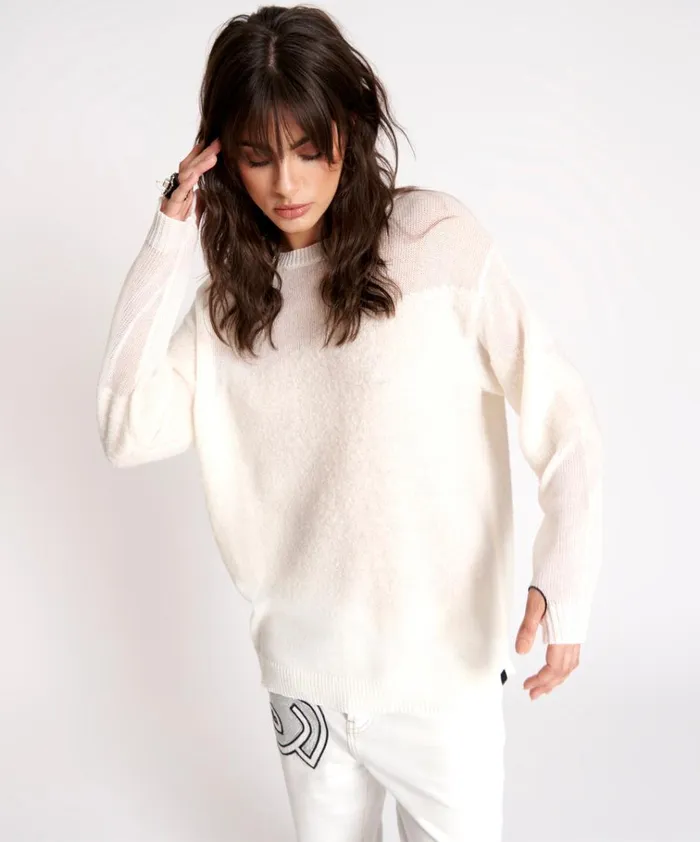 SHATTERED CREW KNIT SWEATER WHITE Women One Teaspoon Knitwear