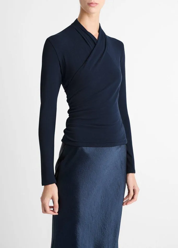 Shirts and Tops Women Vince Fixed Wrap LongSleeve Top Coastal Blue Shirts and Tops Women Vince Fixed Wrap LongSleeve Top Coastal Blue