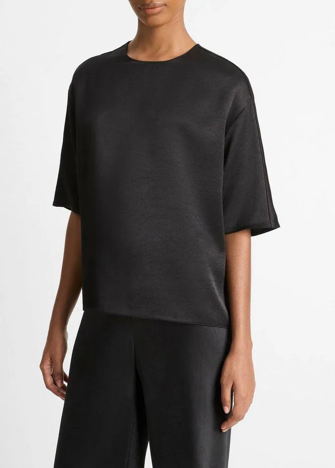 Shirts and Tops Women Vince Fluid Satin TShirt Black Shirts and Tops Women Vince Fluid Satin TShirt Black