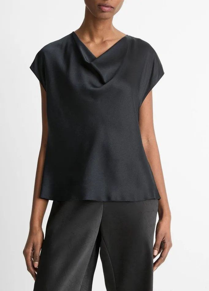Shirts and Tops Women Vince Silk CowlNeck Blouse Black