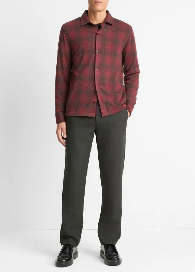 Shirts Men Vince Ombr Plaid CottonBlend Shirt Vermouthoxblood