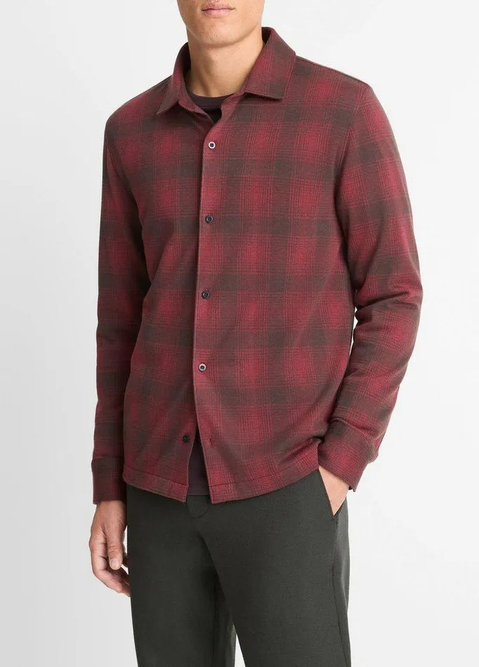 Shirts Men Vince Ombr Plaid CottonBlend Shirt Vermouthoxblood