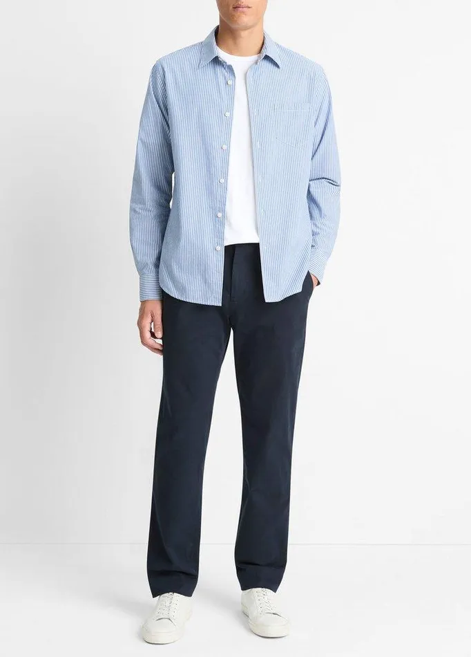 Shirts Men Vince Playa Cotton Poplin Stripe Shirt Beluga Blue Combo