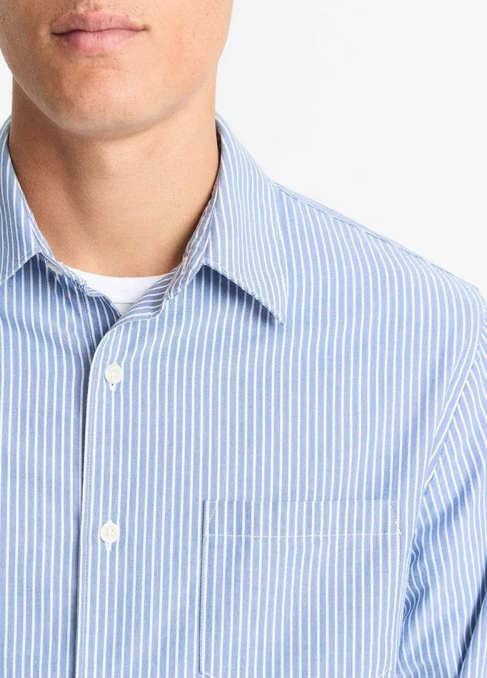 Shirts Men Vince Playa Cotton Poplin Stripe Shirt Beluga Blue Combo Shirts Men Vince Playa Cotton Poplin Stripe Shirt Beluga Blue Combo