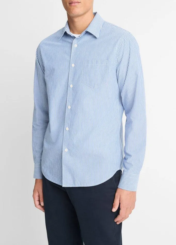 Shirts Men Vince Playa Cotton Poplin Stripe Shirt Beluga Blue Combo Shirts Men Vince Playa Cotton Poplin Stripe Shirt Beluga Blue Combo