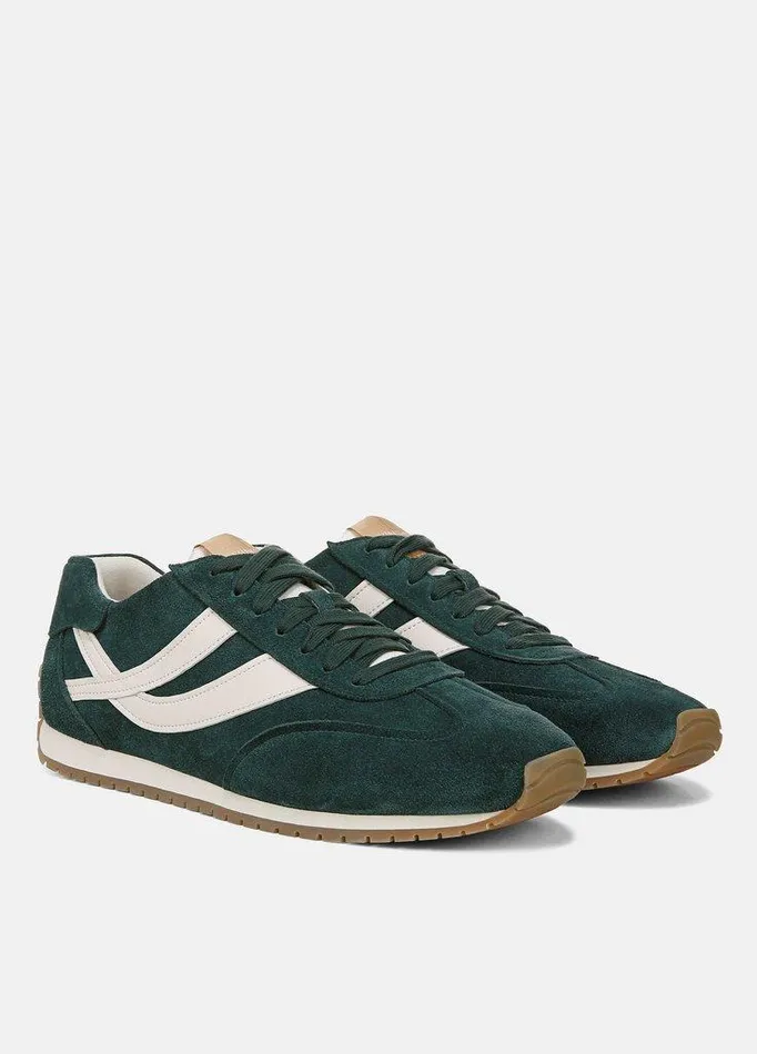 Shoes Men Vince Oasis Suede and Leather Runner Sneaker Evergreenpebble White
