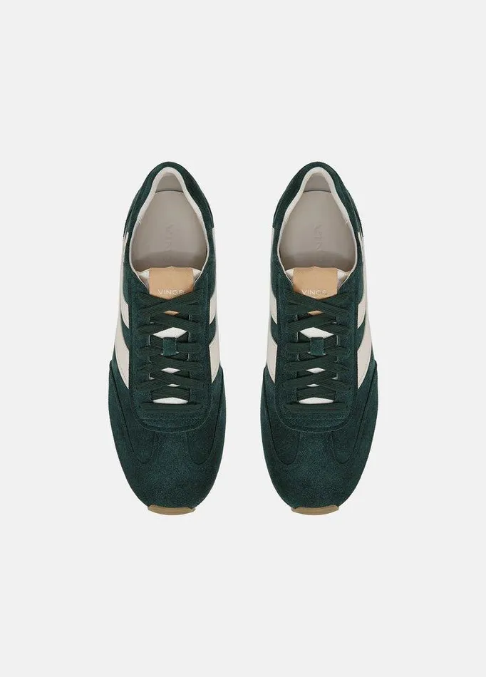 Shoes Men Vince Oasis Suede and Leather Runner Sneaker Evergreenpebble White