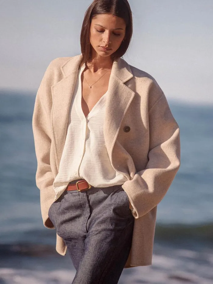 Shop Brochu Walker Jackets and Wraps The Bodhi Double Breasted Coat Chia Melange
