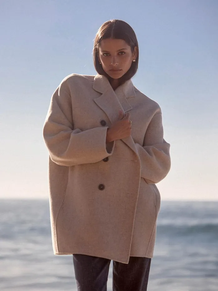 Shop Brochu Walker Jackets and Wraps The Bodhi Double Breasted Coat Chia Melange
