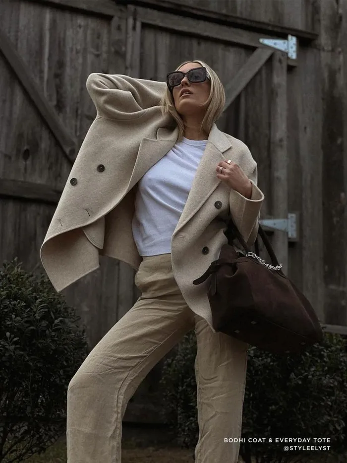 Shop Brochu Walker Jackets and Wraps The Bodhi Double Breasted Coat Chia Melange