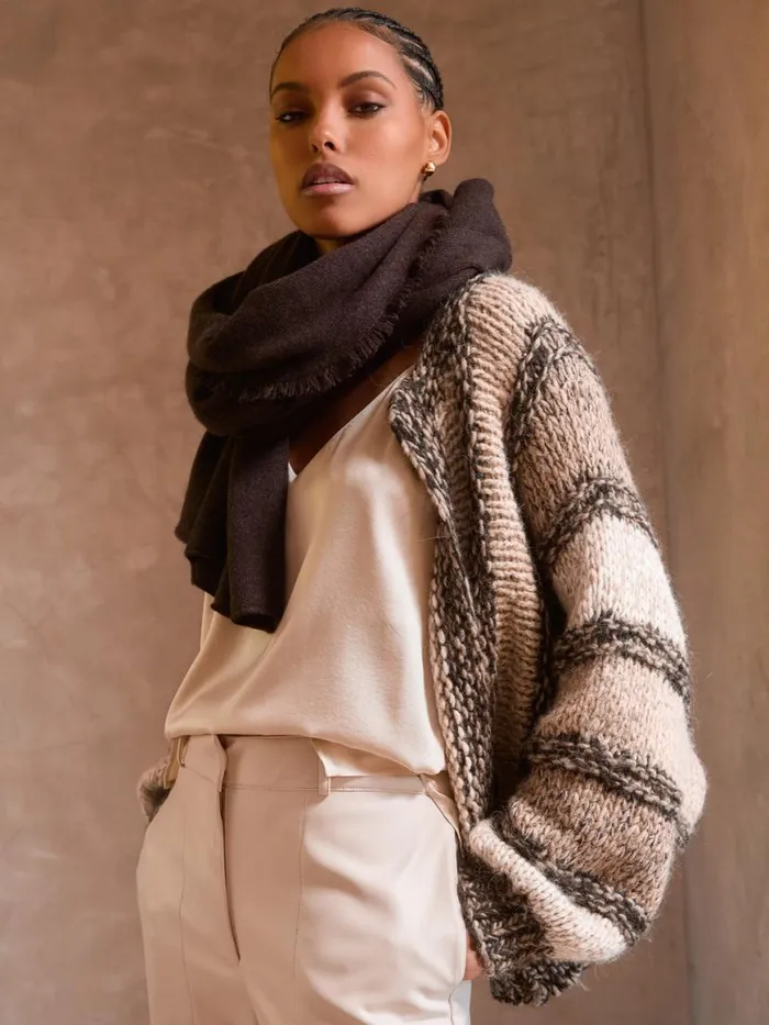 Shop Brochu Walker Scarves and Gloves The Cashmere Fringe Wrap Carob Mlange