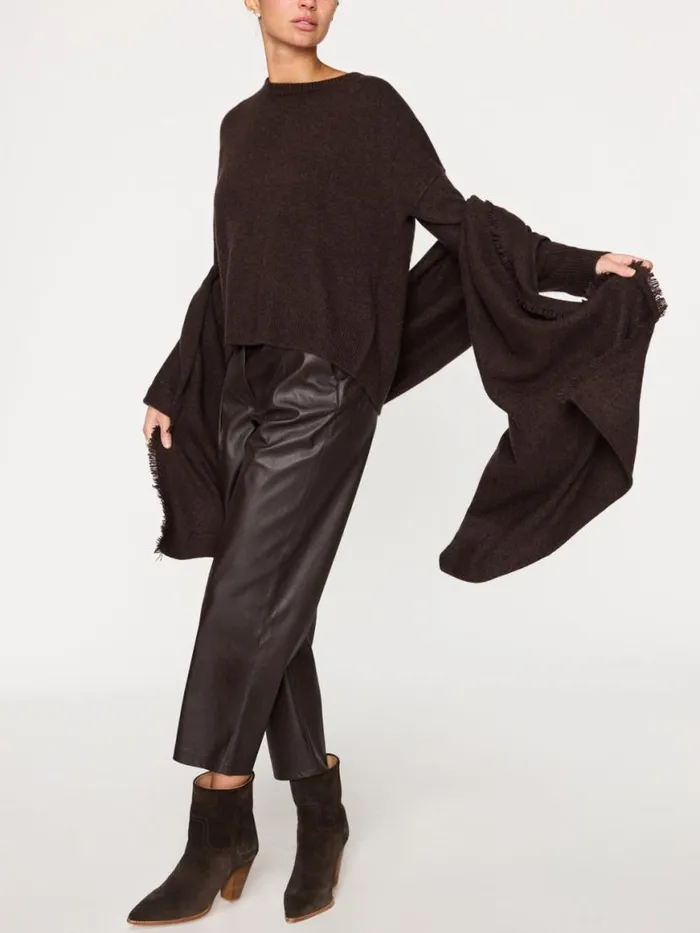 Shop Brochu Walker Scarves and Gloves The Cashmere Fringe Wrap Carob Mlange