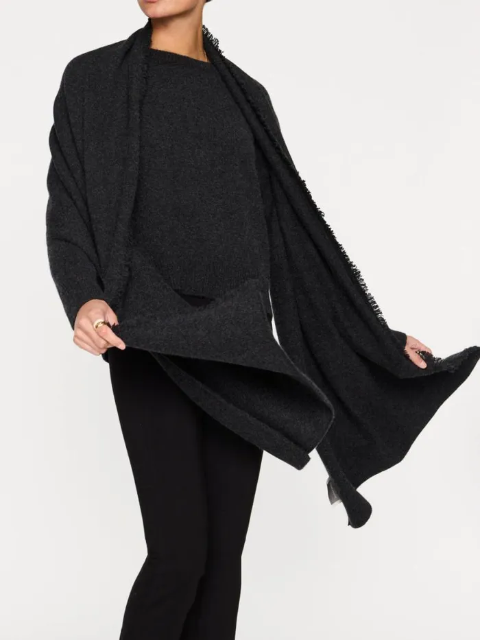 Shop Brochu Walker Scarves and Gloves The Cashmere Fringe Wrap Dk Charcoal