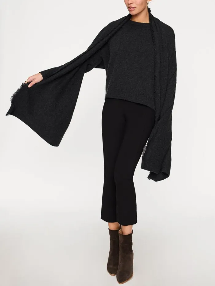 Shop Brochu Walker Scarves and Gloves The Cashmere Fringe Wrap Dk Charcoal
