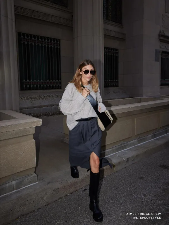 Shop Brochu Walker Sweaters The Aimee Fringe Crew Dusk Mlange
