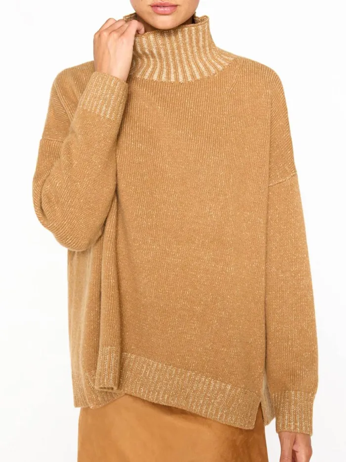 Shop Brochu Walker Sweaters The Ana Turtleneck Camel Plaited Combo