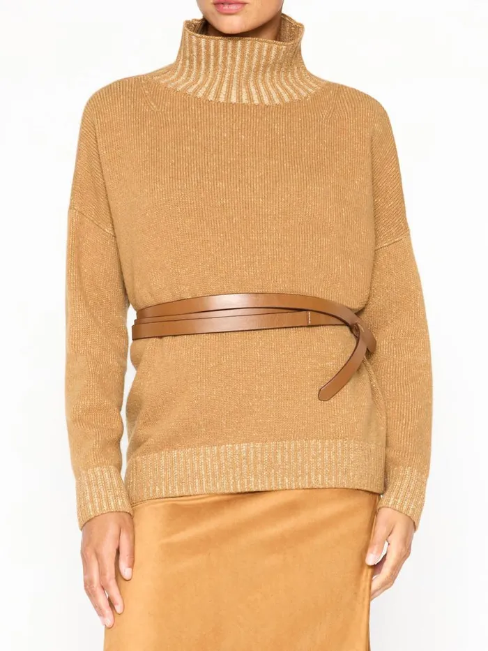 Shop Brochu Walker Sweaters The Ana Turtleneck Camel Plaited Combo