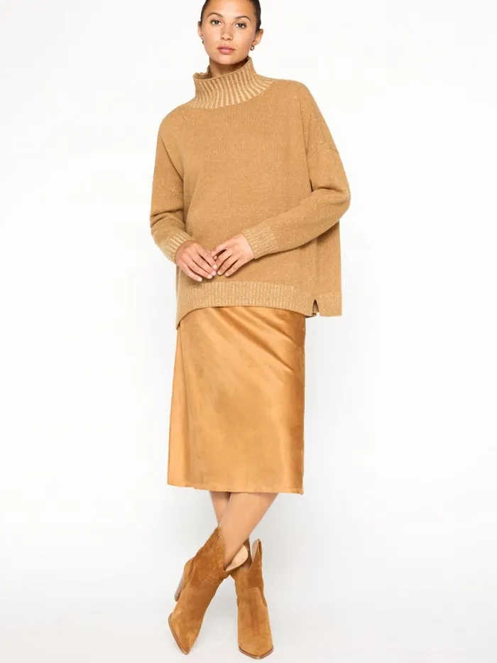 Shop Brochu Walker Sweaters The Ana Turtleneck Camel Plaited Combo